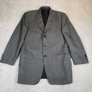 Canali Mens Silk Wool Blazer 40R Italy Black White Houndstooth Sport Coat Luxury
